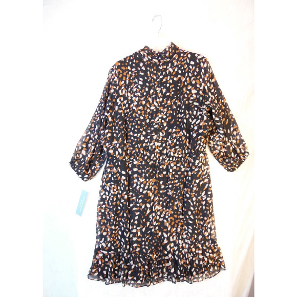 NWT London Times Dress Womens 16W Multi Tie Neck Chiffon Fit‎ & Flare Midi $130 - Picture 4 of 13